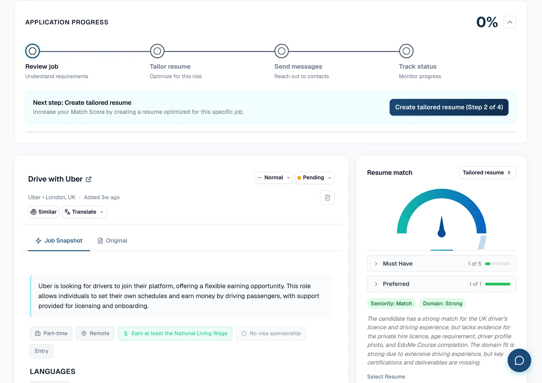 ApplyWave AI resume tailoring with match score